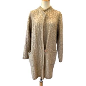 LeRoy Knitwear Vintage Sweater Duster Mohair Beige Pockets Small